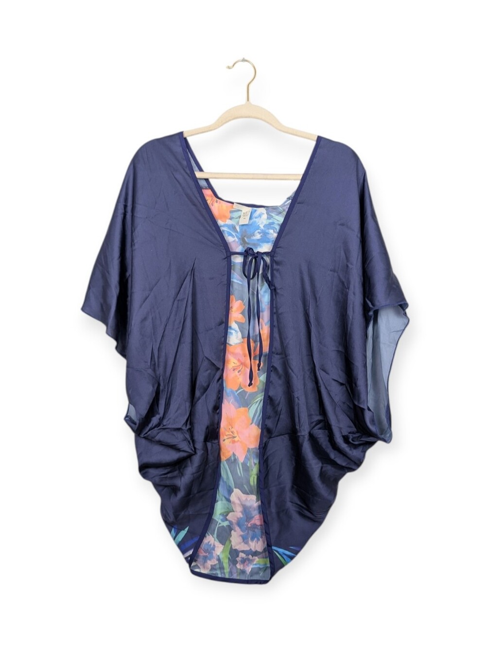 WET Swimwear Kimono Cover Up M/L Navy Floral Sheer Swim Resort Beach NWT